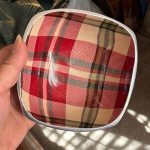 Red tartan plaid silver serving/catchall bowl RL style